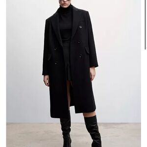 Mango Black Double-Breasted Tailored Masculine Coat
